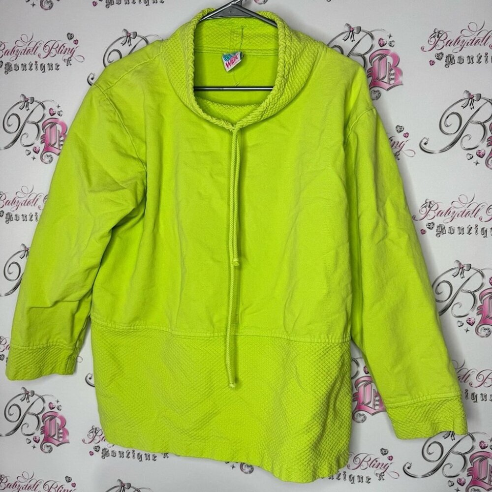 Wek hoodie sweater neon green lime boho turtle neck style pull over bohemian